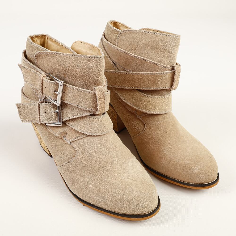 Sterling River Boots Womens 9.5 M Leather Ankle Buckles Block Mid-Heel